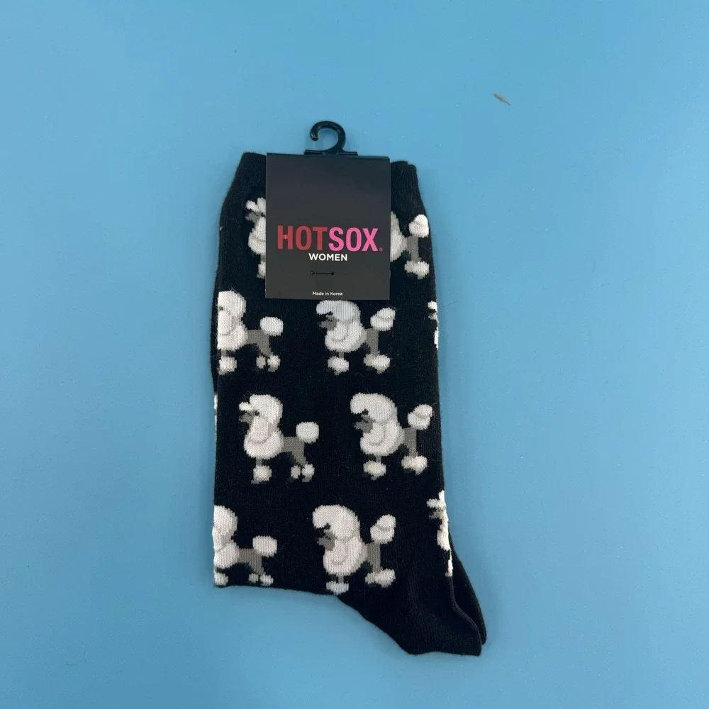 Hot Sox Women Poodle Dog Crew Socks Black Size 9–11 New